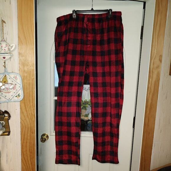 New Foundry Red Black Checked Soft Fleece Lounge Pants Men's 2XL Tall - Picture 1 of 2
